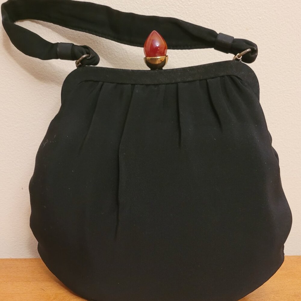 Vintage Black Clutch Handbag with Unique Clasp by Garay